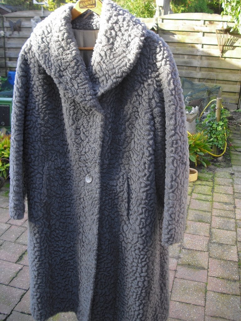 Vintage lange imitatie bontjas Indalama Stibbe-Styled, Ophalen, Zo goed als nieuw, Maat 38/40 (M), Grijs