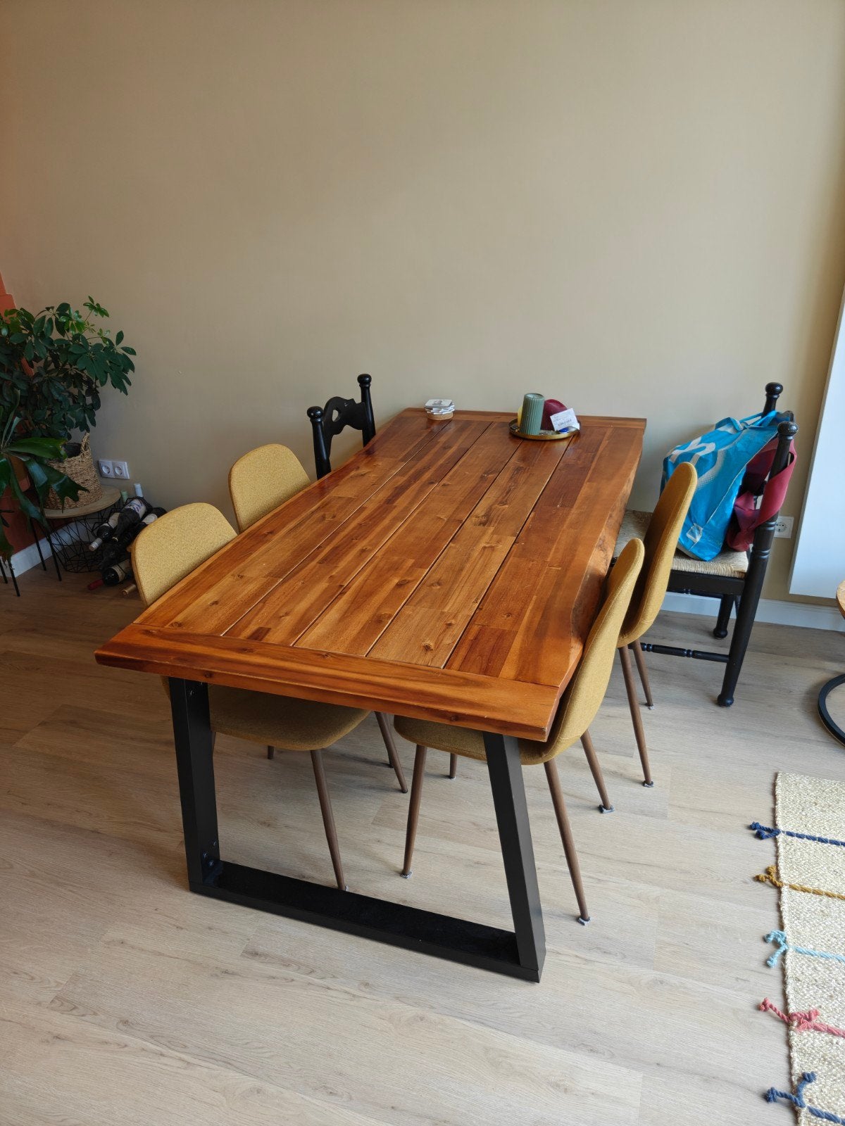 Massief acaciahouten eettafel 180x90 cm, Ophalen, Gebruikt, 50 tot 100 cm, 150 tot 200 cm