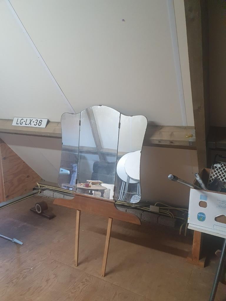 Vintage drieluik spiegel, Antiek en Kunst, Antiek | Spiegels, Ophalen, Rechthoekig, Minder dan 50 cm