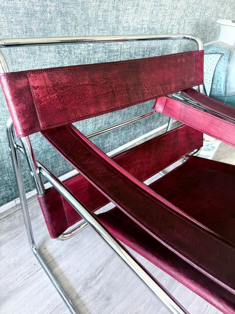 Vintage Wassily Chair, Marcel Breuer, Fasem, Bordeaux, Ophalen, Gebruikt, -, 75 tot 100 cm