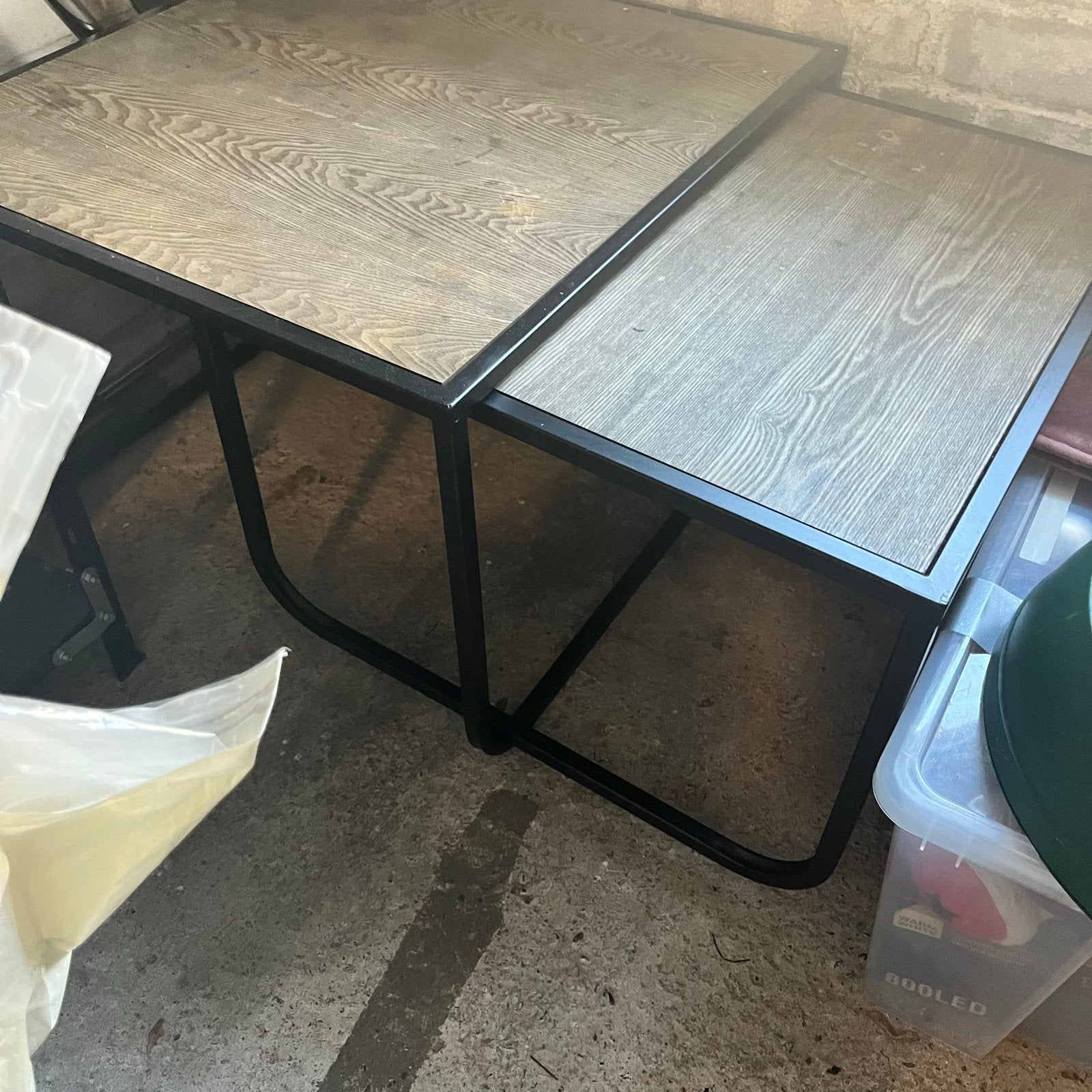Set bijzettafel salontafel industrieel design, Gebruikt, 55 tot 75 cm, Rechthoekig, Hout