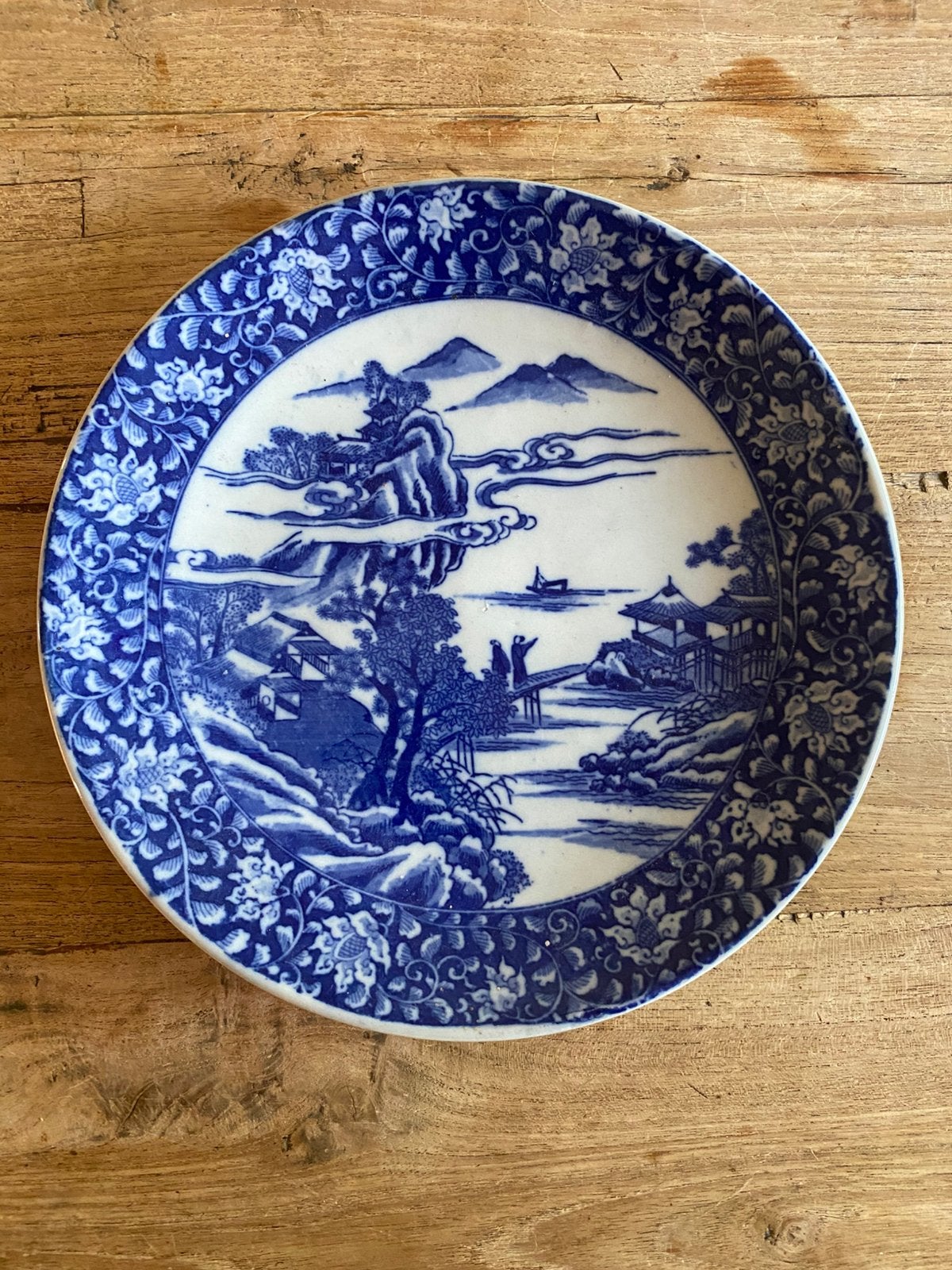 Antiek japans transferware bord, Ophalen of Verzenden