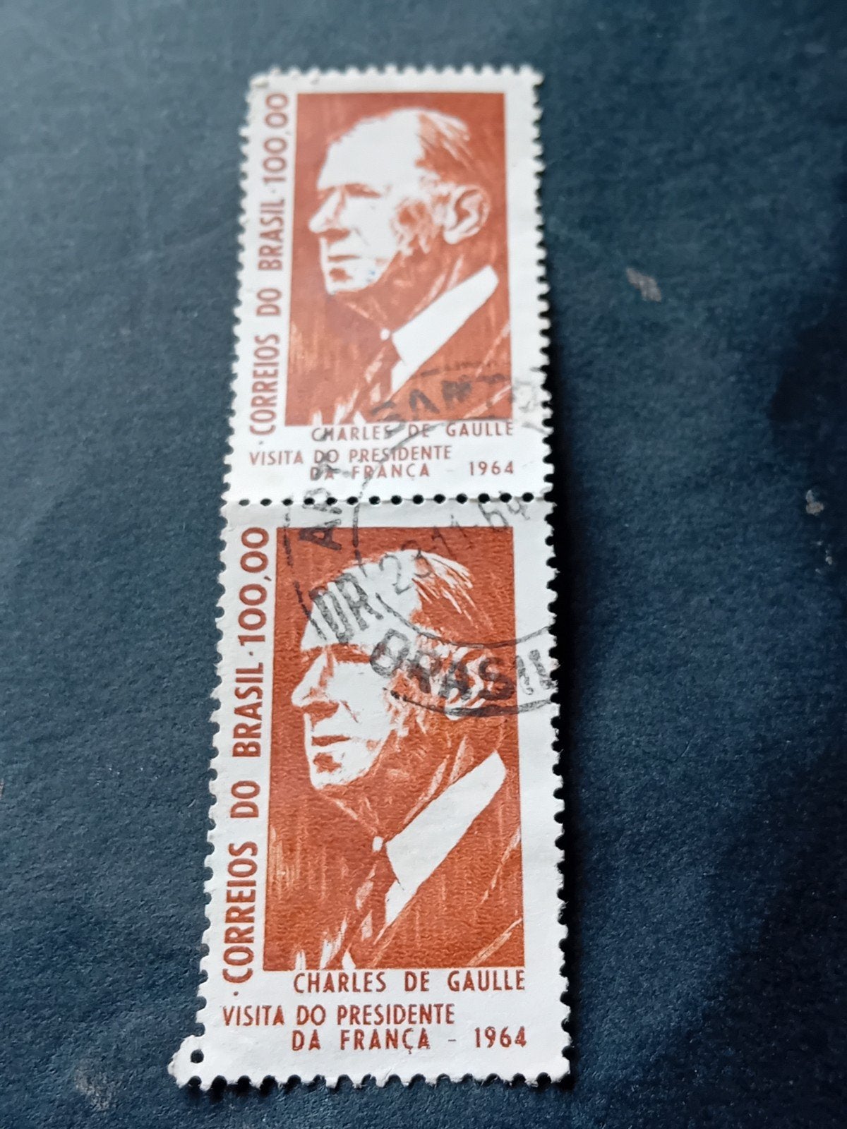 Brazilië postzegel Charles de Gaulle 1964, Ophalen of Verzenden, Gestempeld, Midden-Amerika