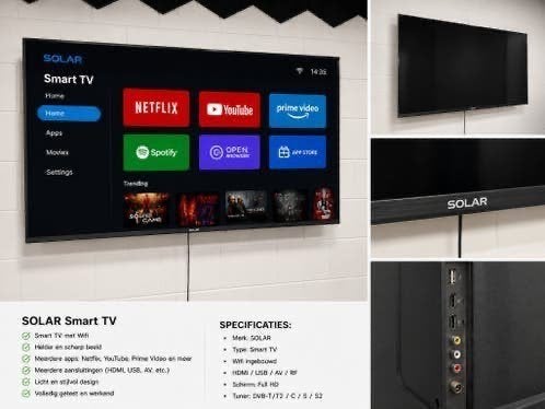 SOLAR Smart TV – WiFi – Full HD – HDMI – USB – 100% Werkend, Philips, Gebruikt, TJJ, 50 Hz