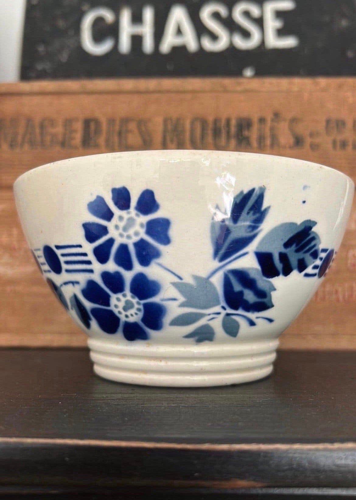 Franse spoelkom digoin bloem grijs / blauw, Antiek en Kunst, Verzenden