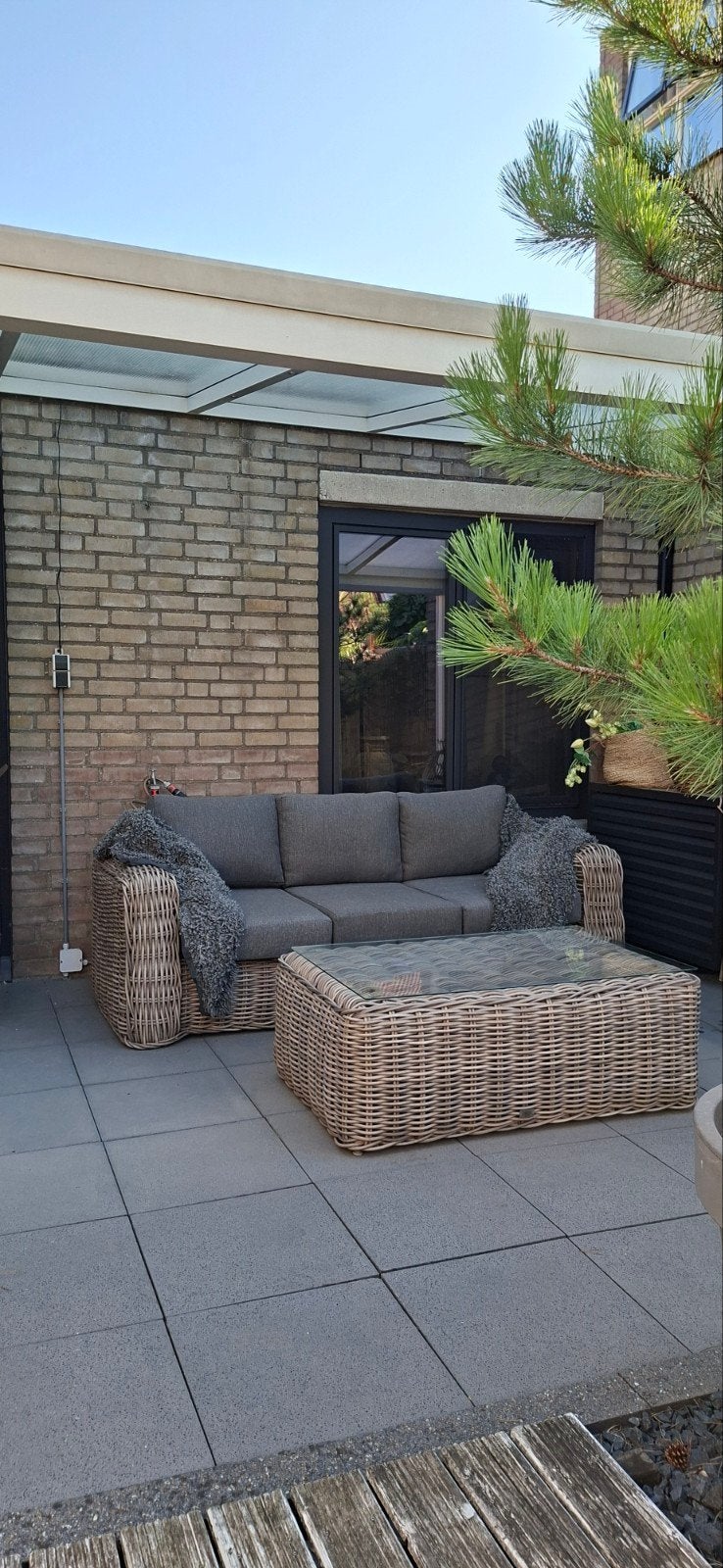 Tuinbank en tafel wicker, Ophalen, Gebruikt, Wicker