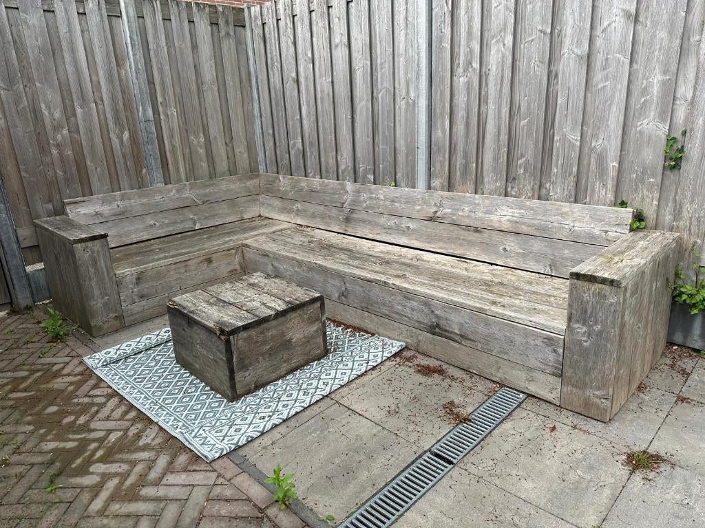 Grote houten buitenbank, Tuin en Terras, Ophalen, Gebruikt, Hout