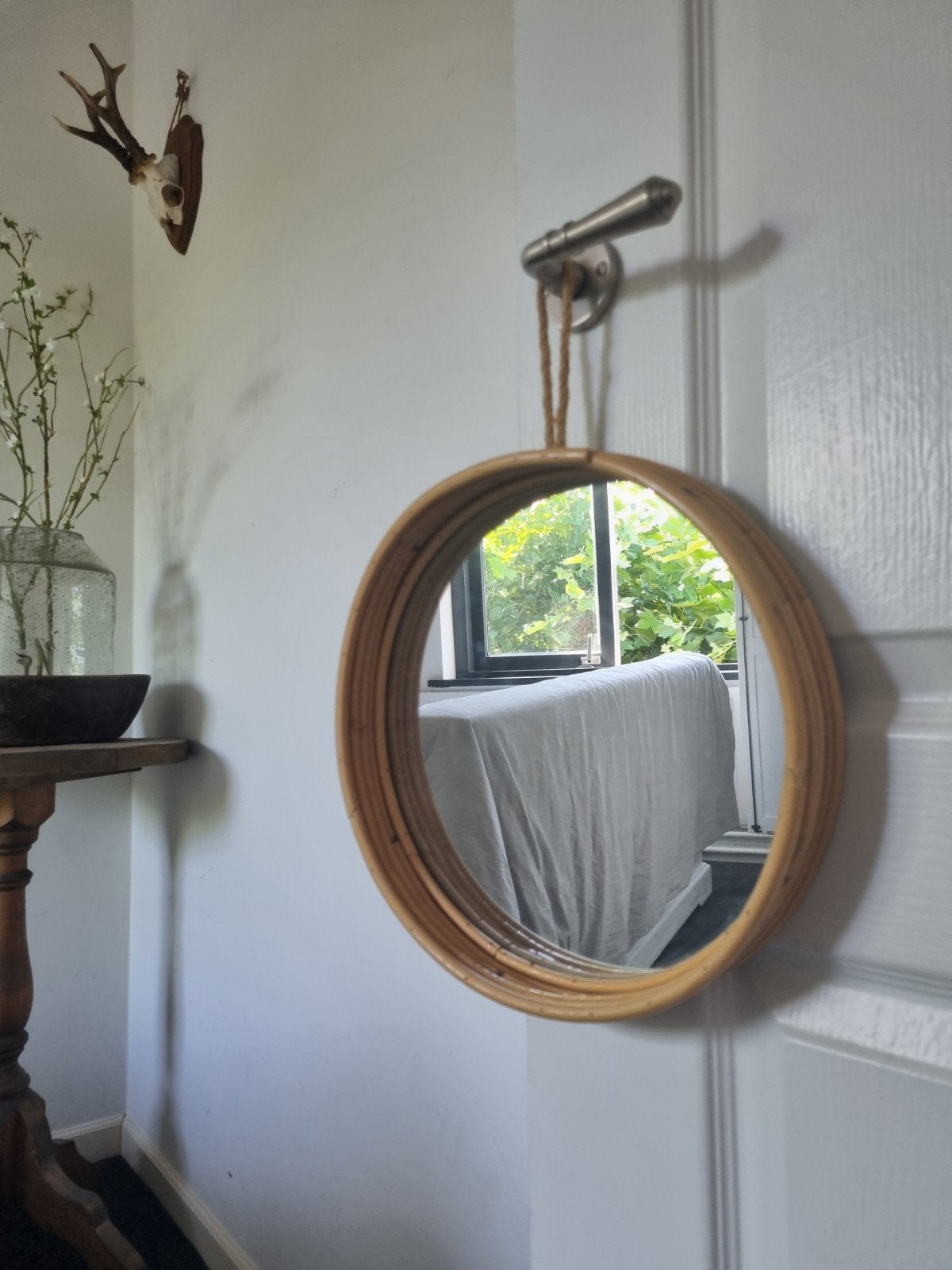 Rotan spiegel, Ophalen, Minder dan 50 cm, Rond, Zo goed als nieuw