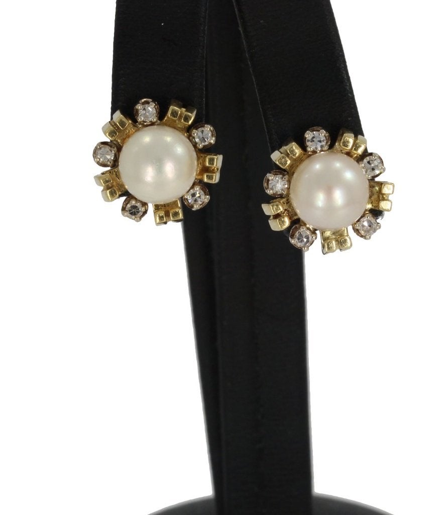 10 diamanten luxe 14k gouden set oorbellen briljant parel, Voordeelsieraden, Verzenden, Zo goed als nieuw, Met edelsteen