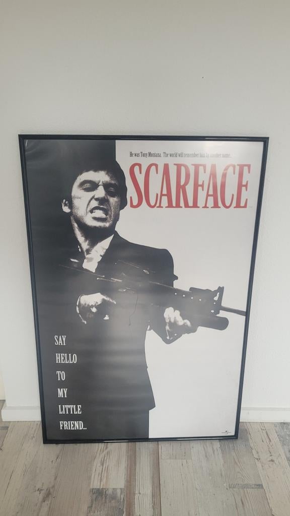 Scarface poster met lijst - Tony Montana, Verzamelen, Met lijst, Ophalen of Verzenden, A1 t/m A3, Film en Tv