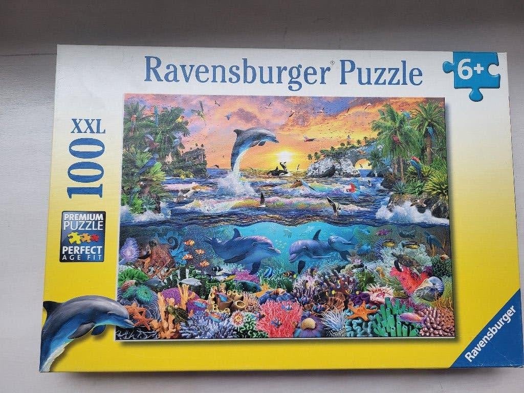 Ravensburger puzzel dolfijnen 100 stukjes 6 jaar, Ophalen of Verzenden, Minder dan 500 stukjes, Zo goed als nieuw, Legpuzzel