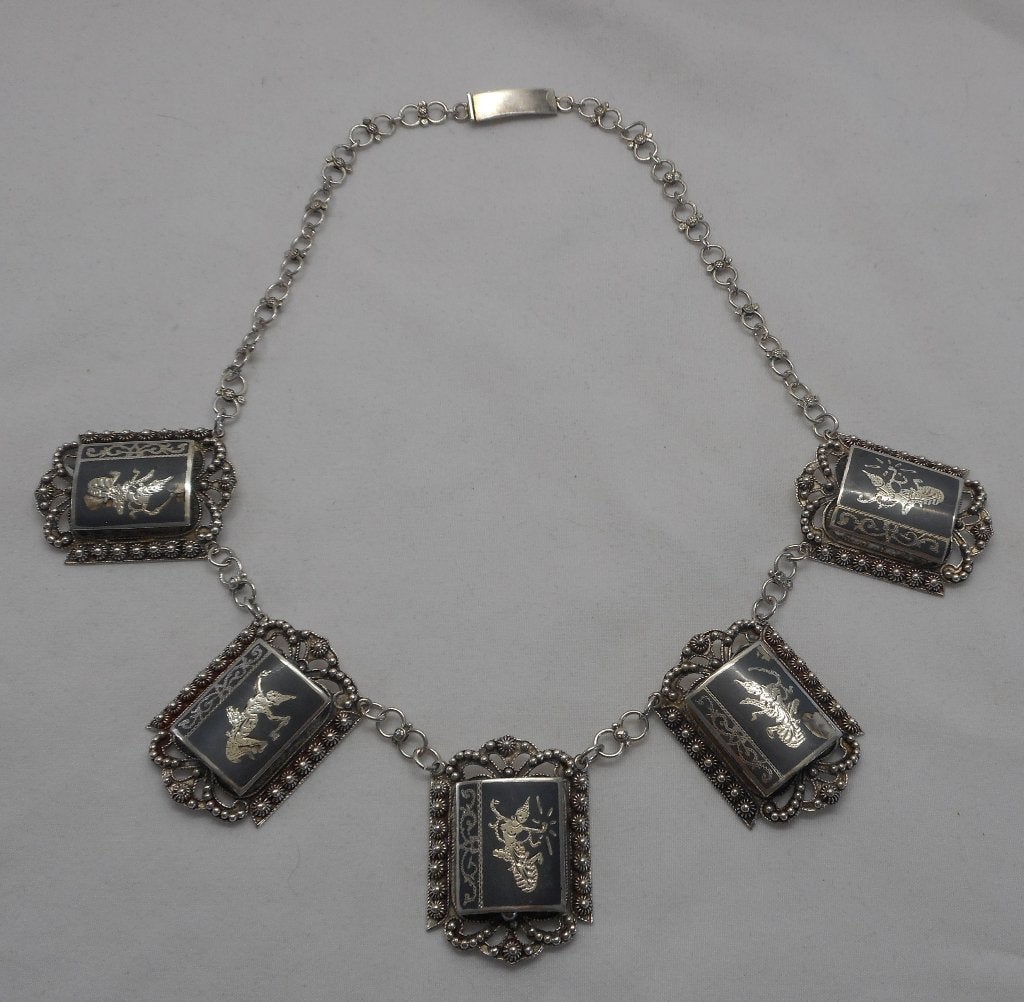 Zilveren zeldzaam antiek collier siam nr.2216, Verzenden, Zilver, Ketting