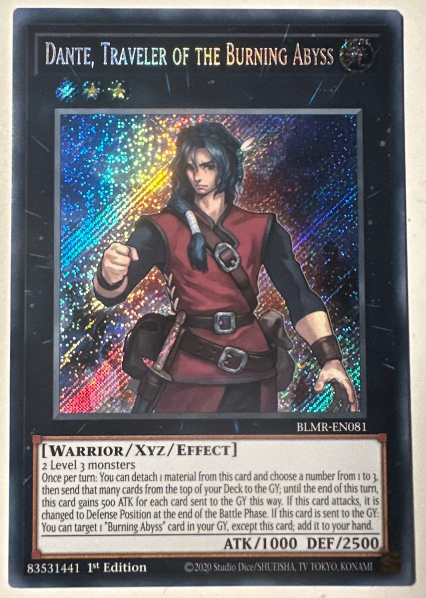Yu-Gi-Oh! Dante, Traveler of the Burning Abyss BLMR 1st !, Ophalen of Verzenden, Zo goed als nieuw, Losse kaart, Foil