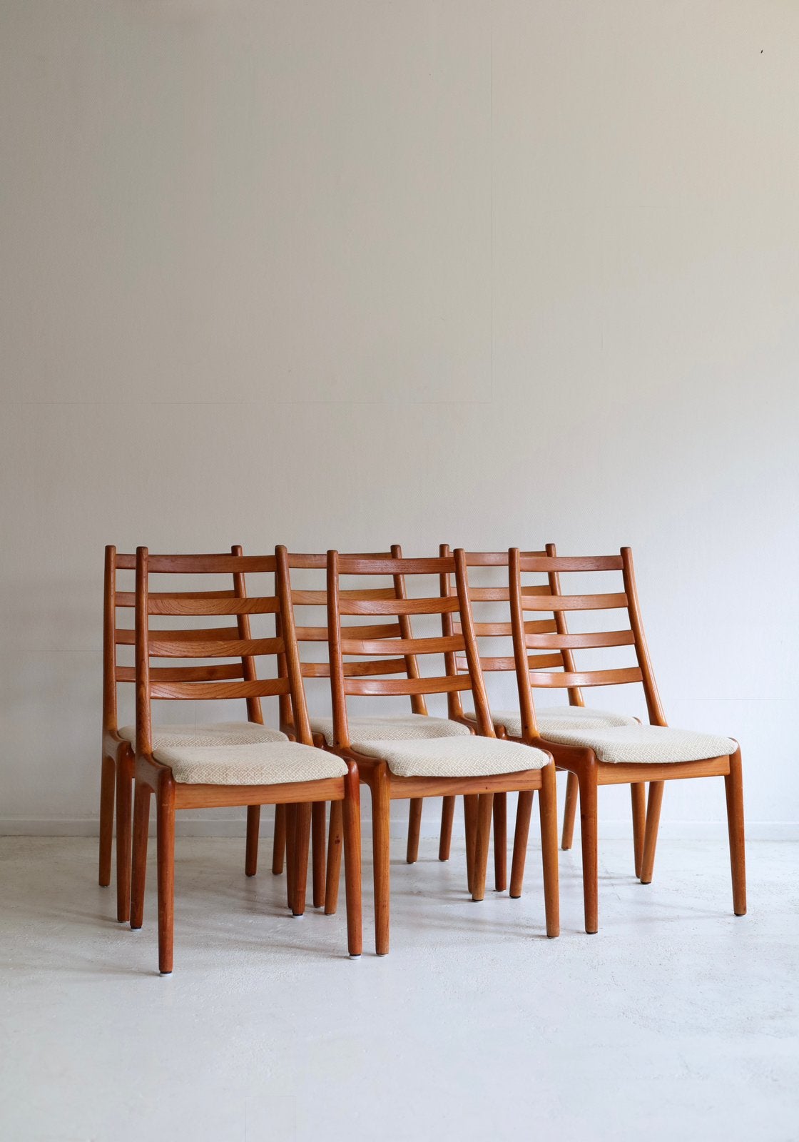 Set van 6 vintage eetkamerstoelen J.K. Møbler, Ophalen, Hout, Wit, Design