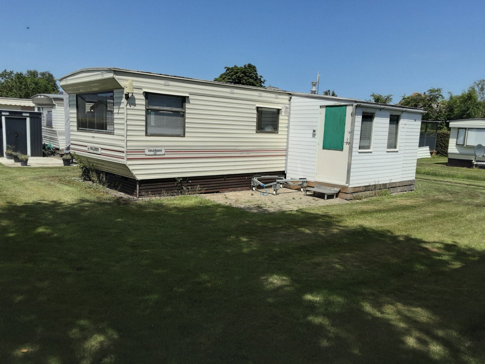 Stacaravan met jaarplaats op camping  in de wieden, Ophalen of Verzenden, 20 m² of meer