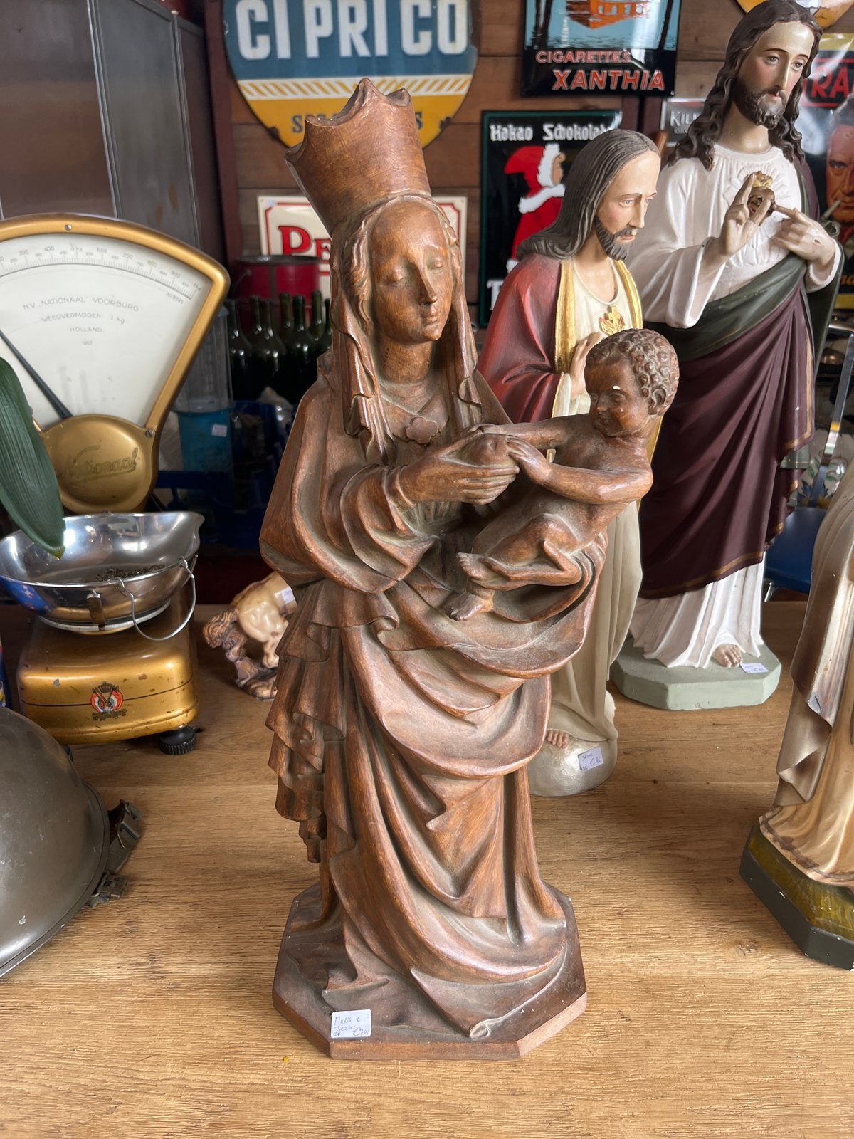 Gipsen Beeld Maria met Kind Jezus - Gips, 63cm, Ophalen of Verzenden, Gebruikt, Religie