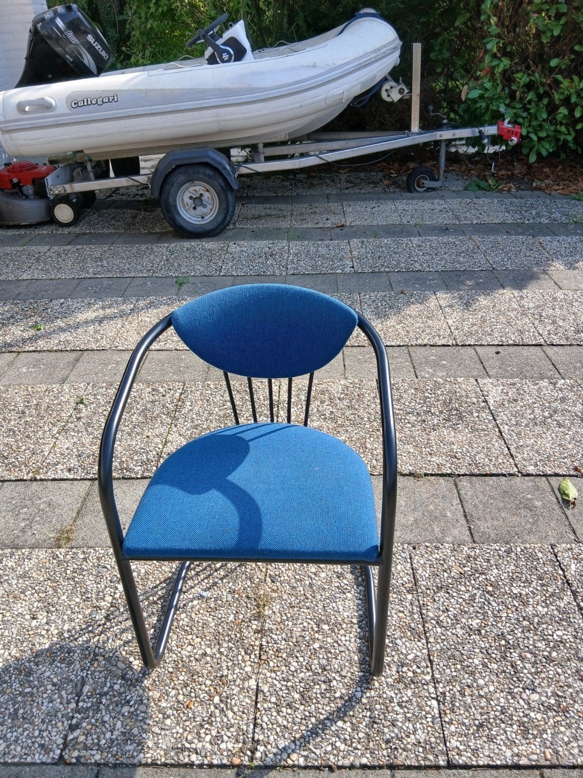 6 Blauwe Stoelen, Ophalen, Gebruikt, Blauw, Metaal