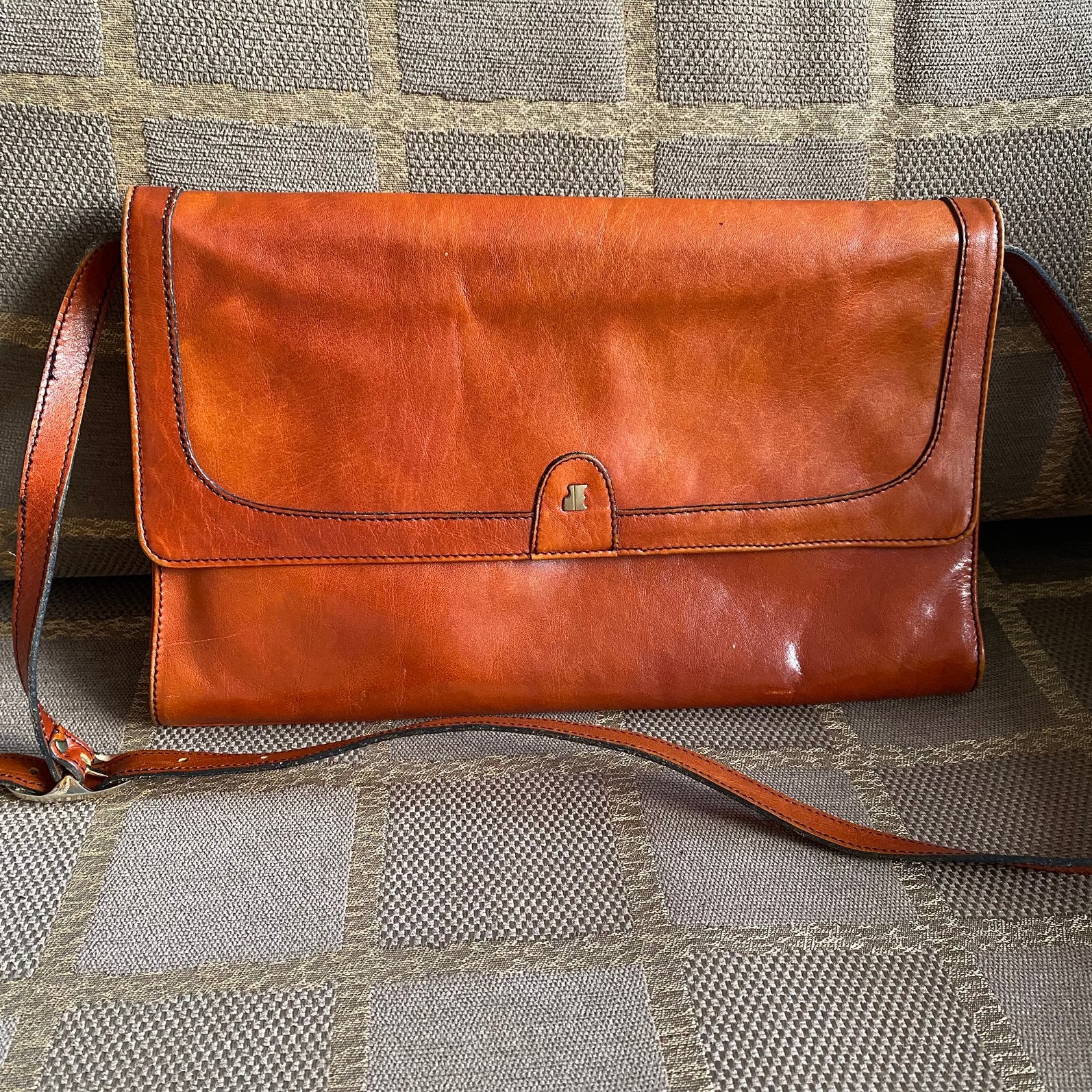 VINTAGE JACQUES ESTEREL SCHOUDER-/ENVELOP TAS, Overige merken, Gebruikt, Bruin, Ophalen of Verzenden