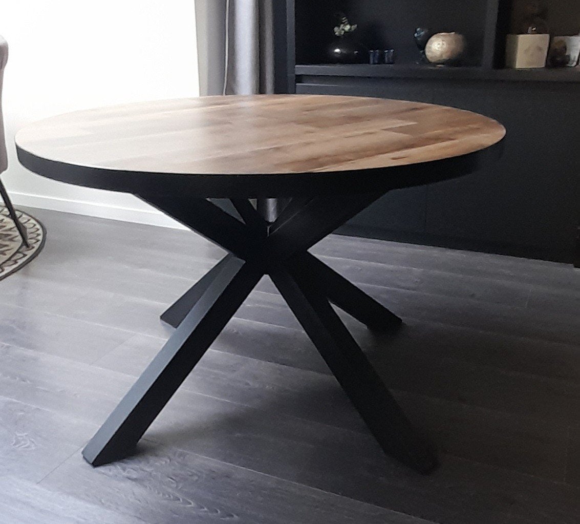 Lamulux ronde eettafel 120 cm met zwarte ijzeren poot, Huis en Inrichting, Tafels | Eettafels, Ophalen, Overige materialen, Rond