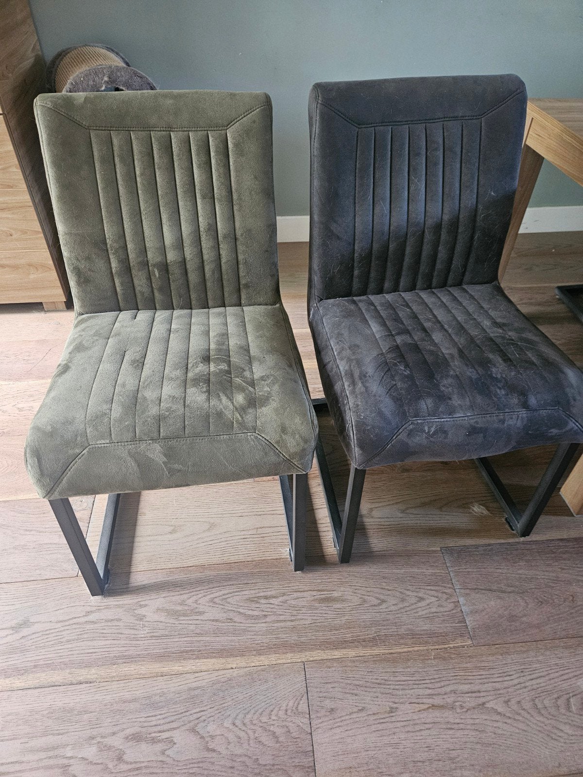 Set van 6 eetkamerstoelen - grijs/groen en zwart, Ophalen, Gebruikt, Metaal, Vijf, Zes of meer stoelen
