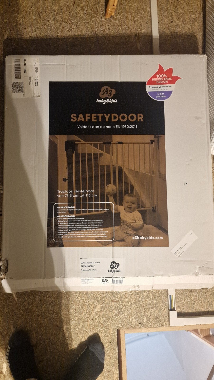 Nieuw A3 Baby & Kids Safetydoor Traphekje - Wit, Kinderen en Baby's, Traphekjes, Ophalen, Nieuw, Metaal of IJzer, 115 cm of meer
