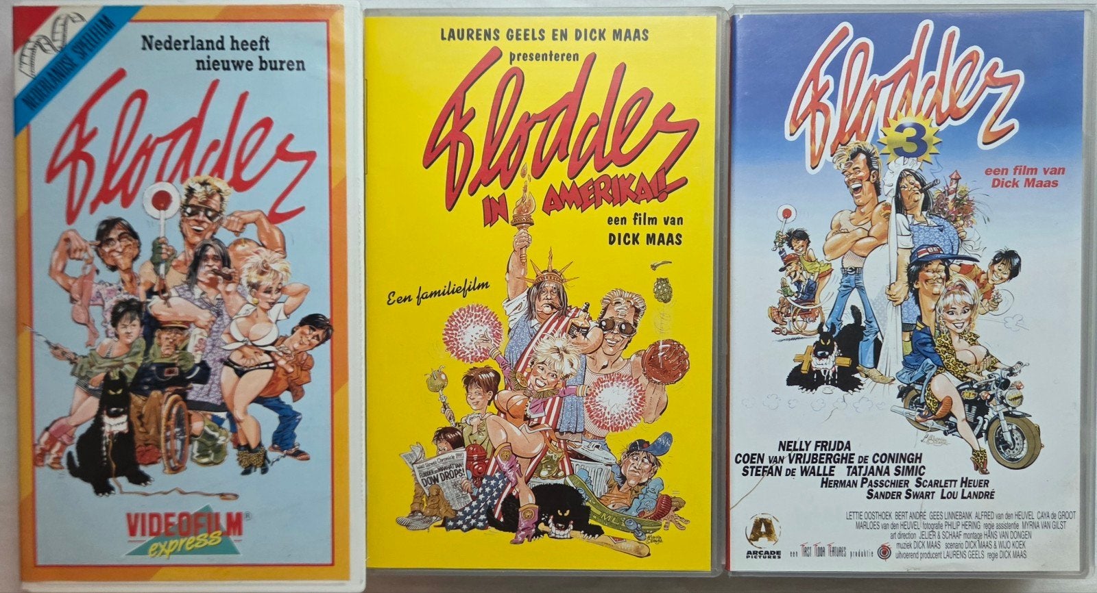 Dick Maas Flodder Trilogy Set VHS NL Comedy, Alle leeftijden, Ophalen of Verzenden, Gebruikt, Actie en Avontuur