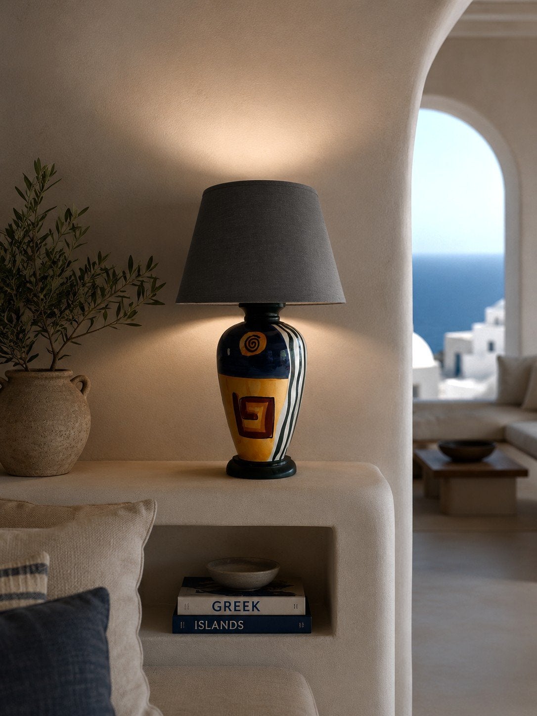 Griekse tafellamp home sweet home 49 cm vast €35, Verzenden, Zo goed als nieuw, Overige materialen