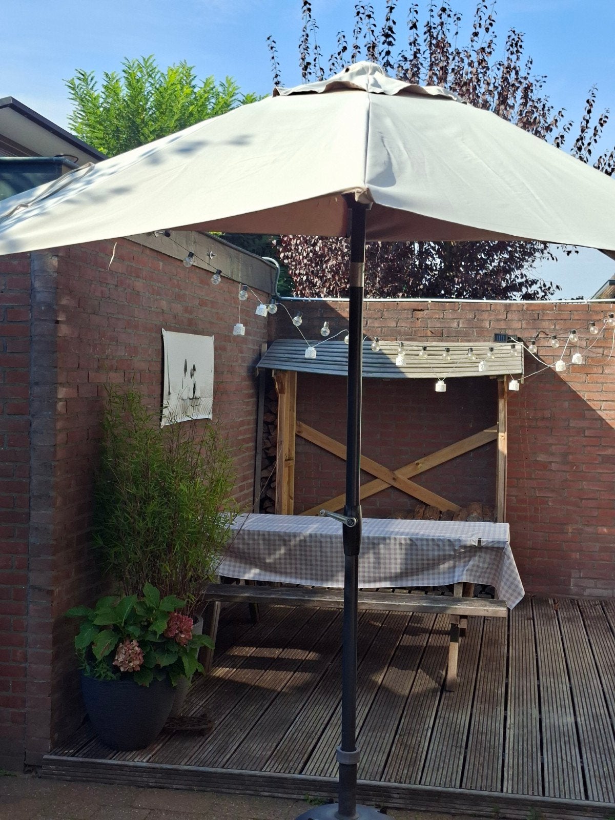 Stokparasol - taupe - Gebruikt, Ophalen, Gebruikt, 2 tot 3 meter, Stokparasol