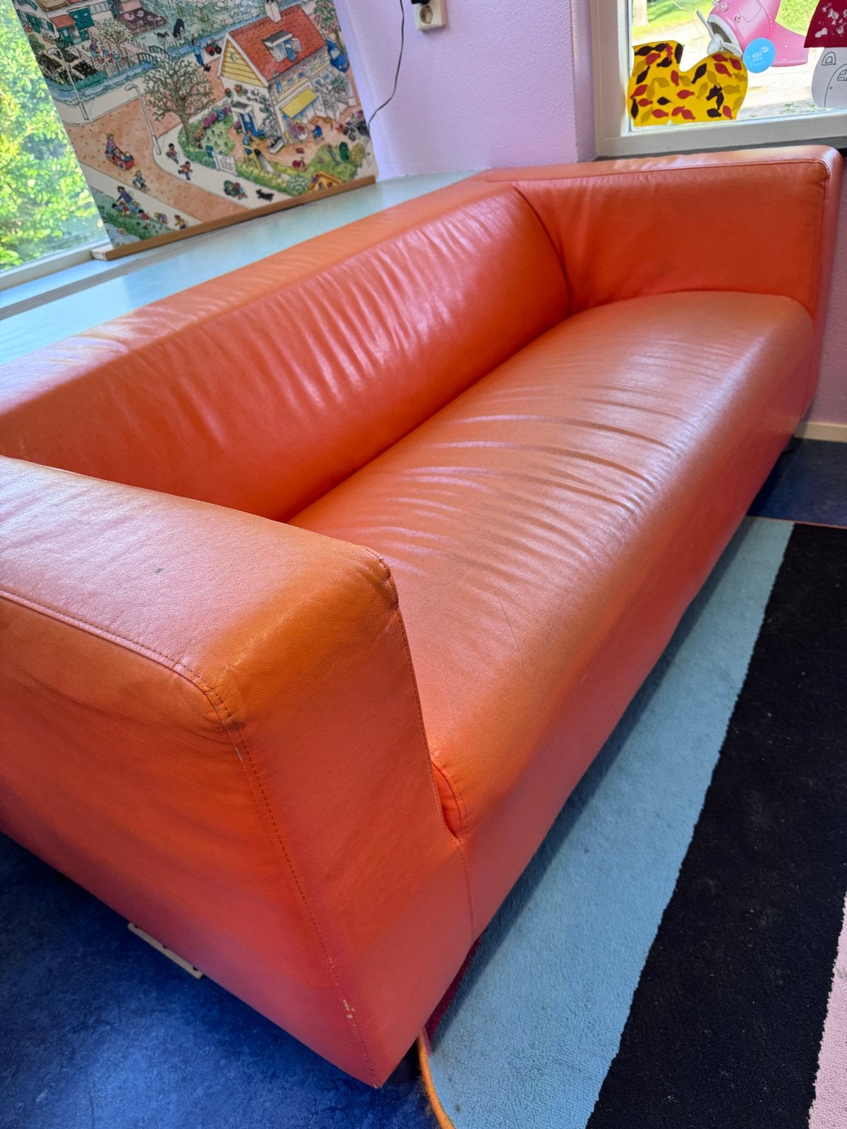 Oranje tweepersoonsbank - Gebruikt, Ophalen, Gebruikt, 150 tot 200 cm, Tweepersoons