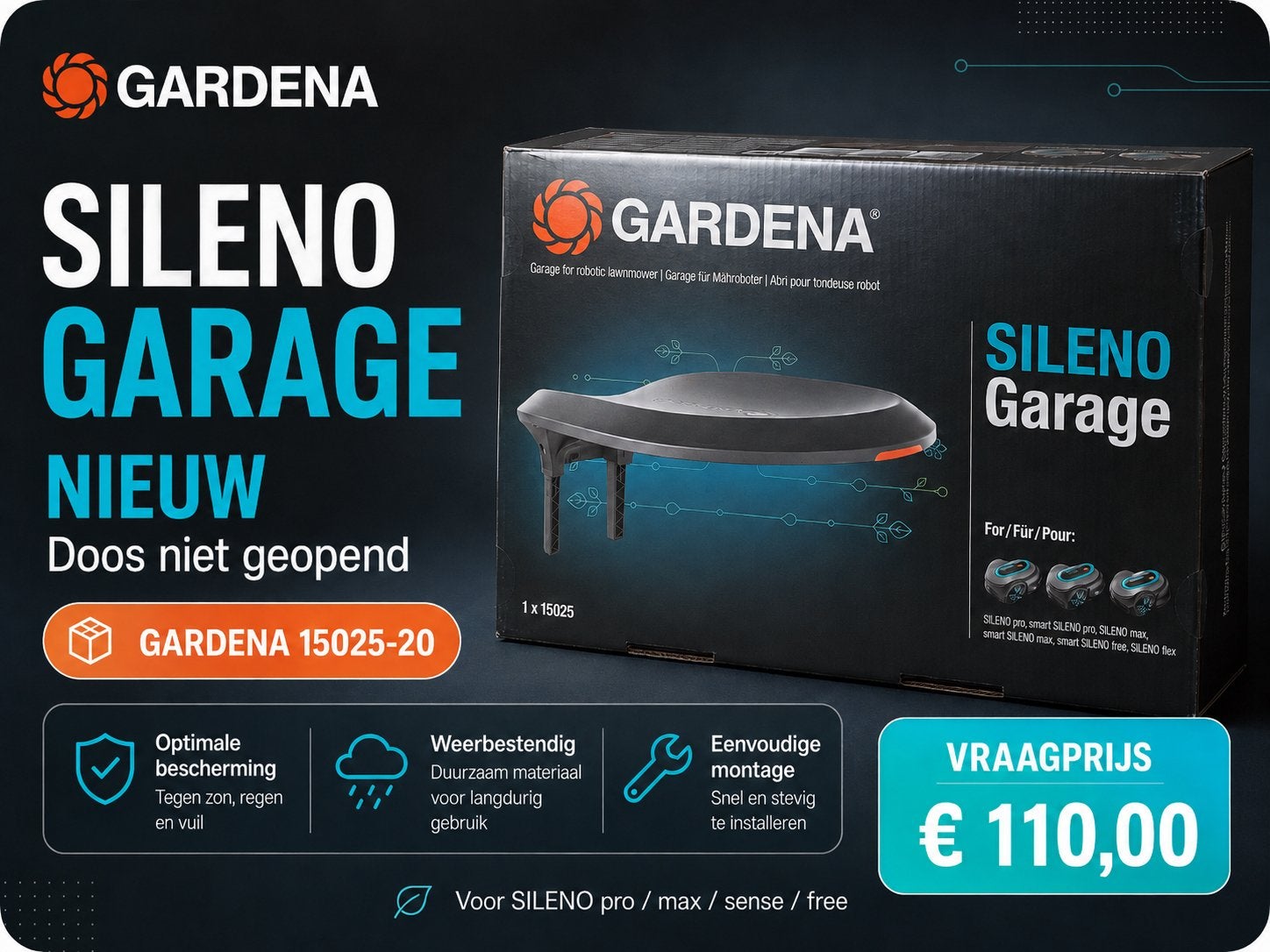 Nieuwe GARDENA SILENO robotmaaiergarage 15025-20 | NO, Ophalen of Verzenden, Nieuw, Minder dan 30 cm
