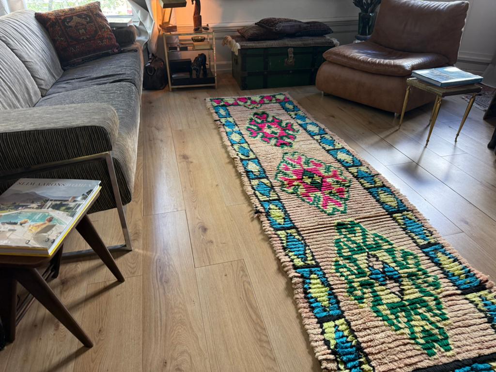 Vintage Marokkaanse loper 280 x 78 cm wol handgeknoopt, Bohemian | Seventies | Eclectic | Wabi Sabi, 1053 ML, Amsterdam, Info@bababoho.com
