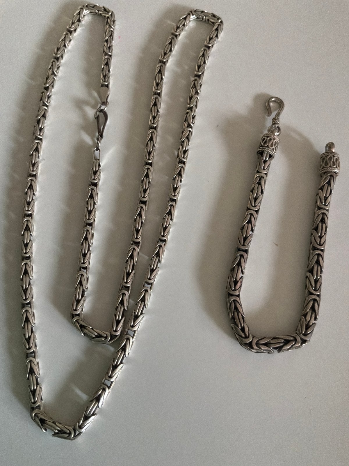 Zilveren set ketting en armband koningsschakels 925 zilver, Verzenden, Zo goed als nieuw, Zilver, Zilver