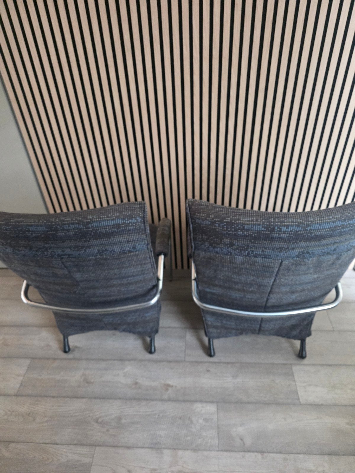 Set van 2 vintage designstoelen - Mies van der Rohe stijl, Huis en Inrichting, Fauteuils, Ophalen, Gebruikt, Minder dan 75 cm