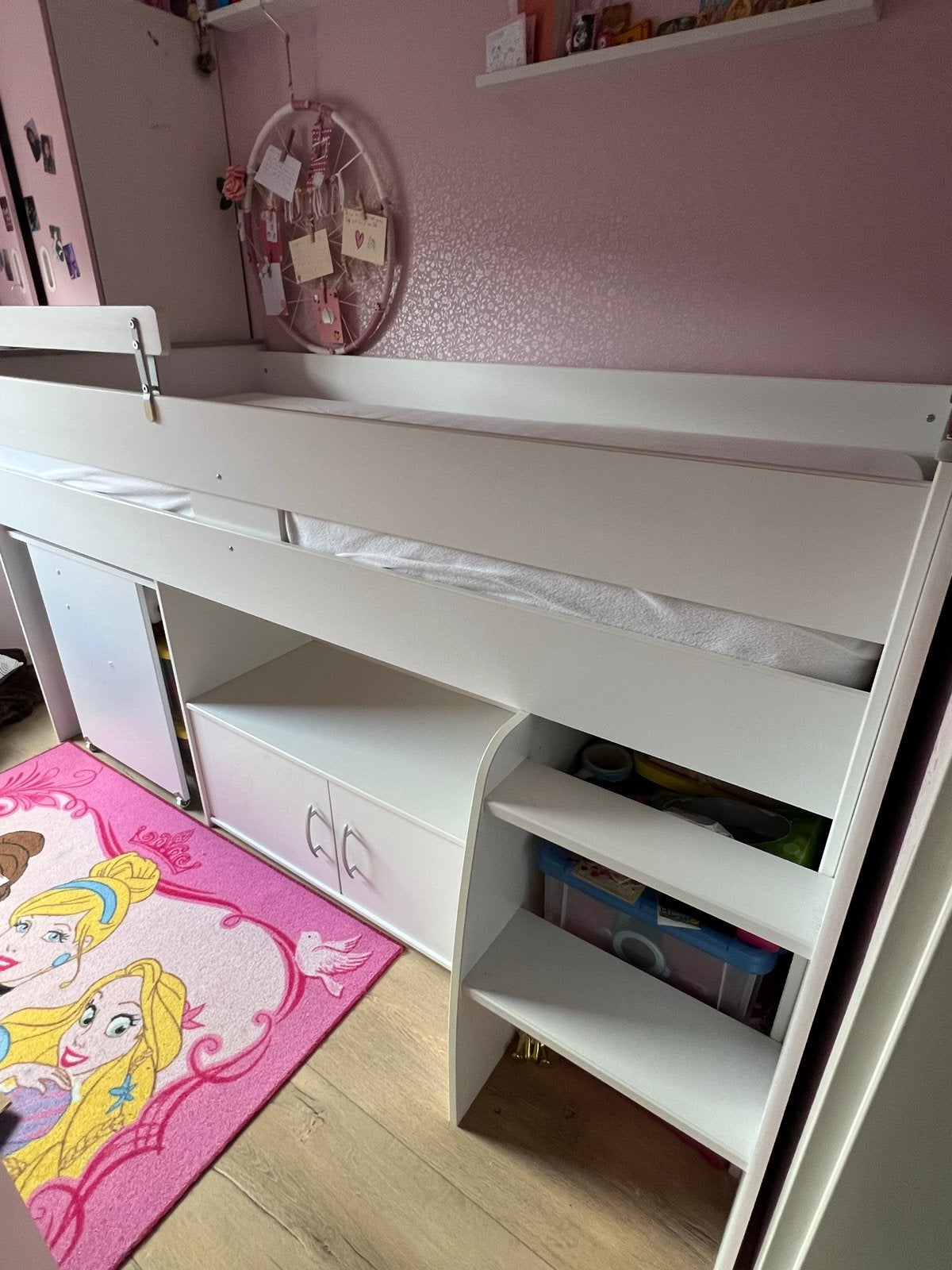 Hoogslaper met uitschuifbaar bureau met opbergruimte, Ophalen, Gebruikt, 70 tot 85 cm, Hoogslaper of Stapelbed