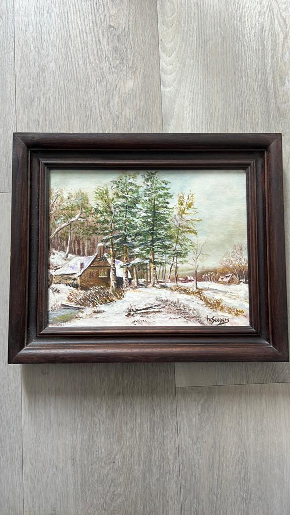 Sneeuwlandschap olieverf op canvas, Ophalen of Verzenden