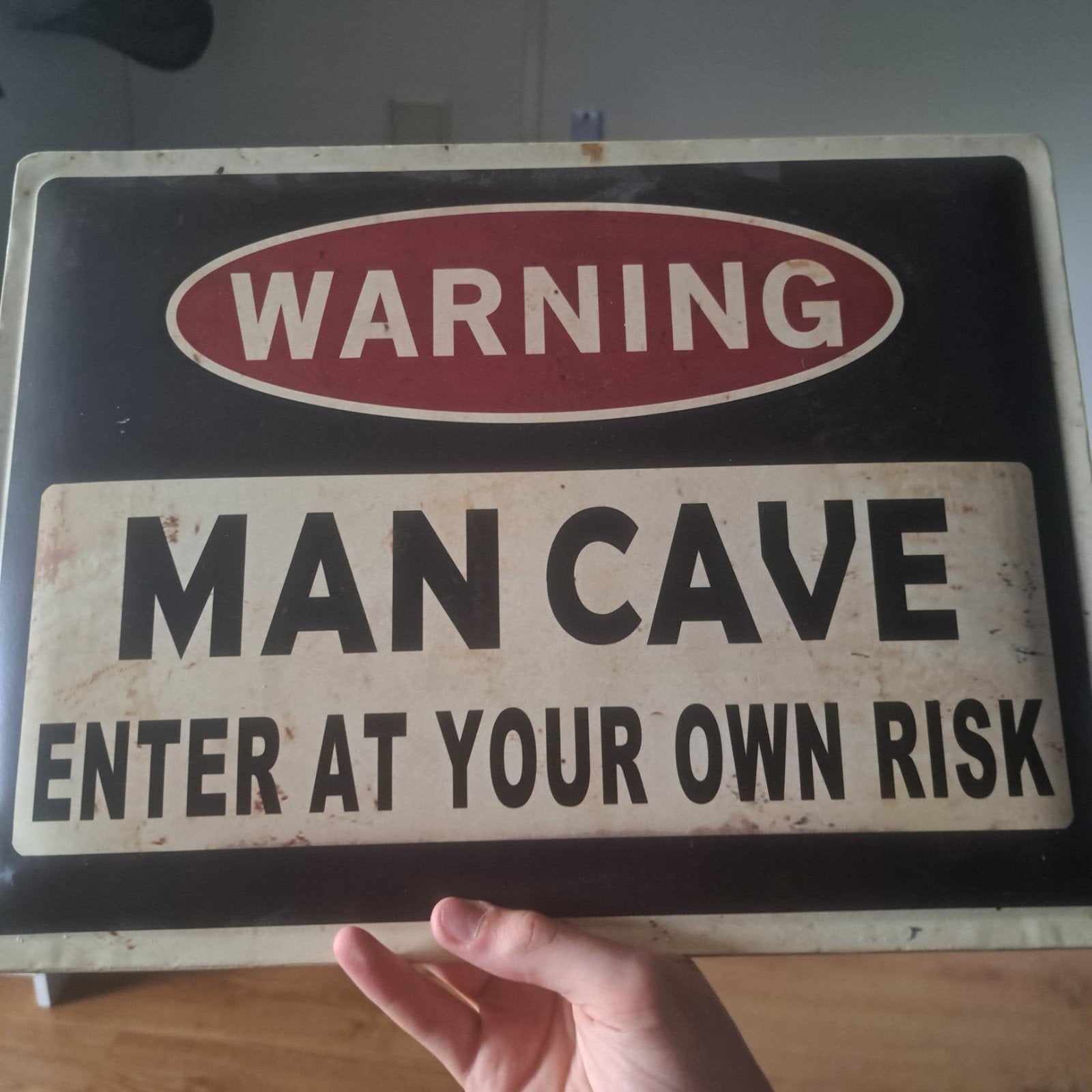 Metalen 'Man Cave' waarschuwingsbord, Ophalen, Vintage, Meerkleurig, Nieuw