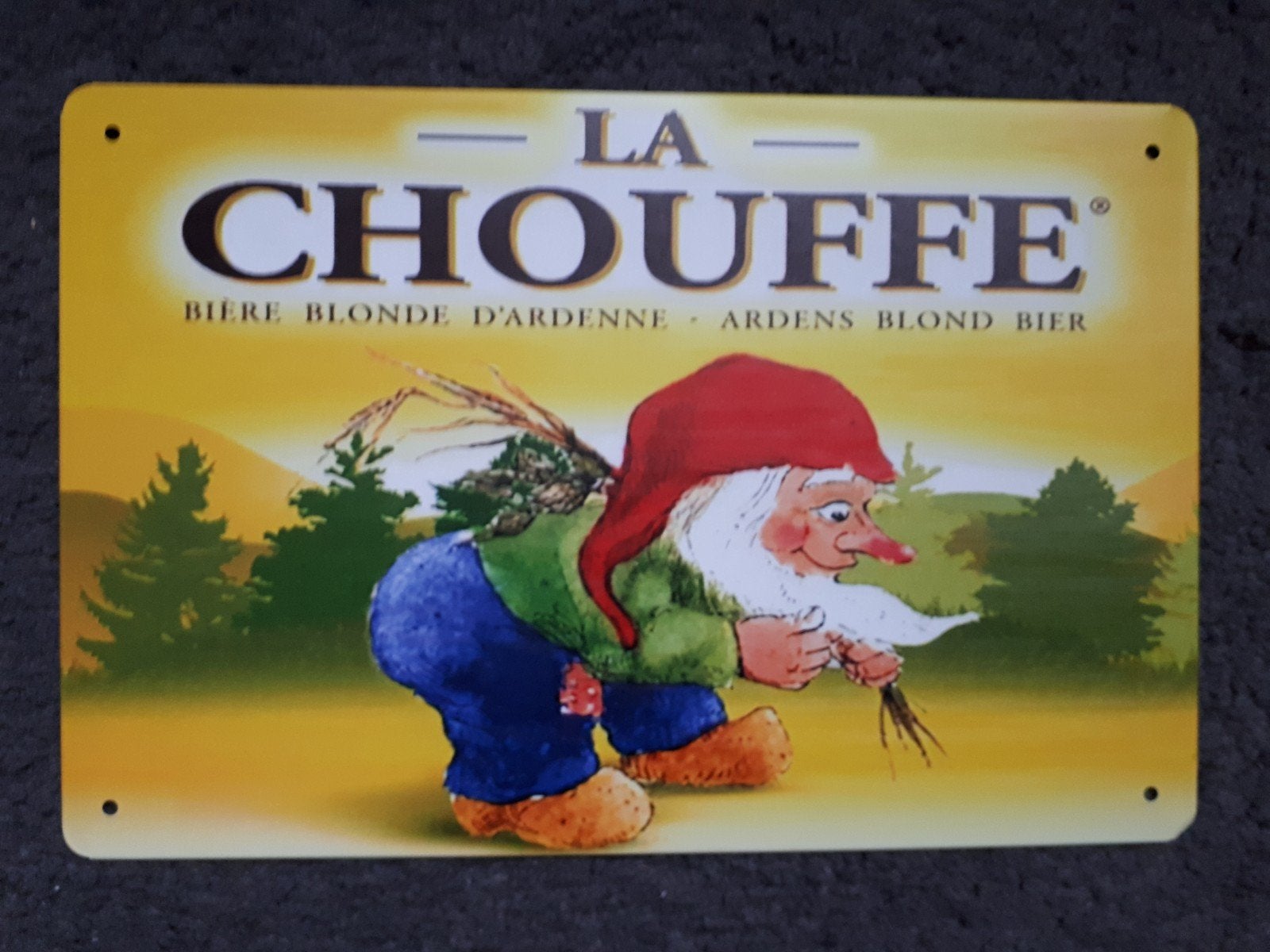 La Chouffe 20x30 cm Metalen Reclamebord, Verzamelen, Biermerken, Ophalen of Verzenden, Nieuw, Reclamebord, Plaat of Schild, Overige merken