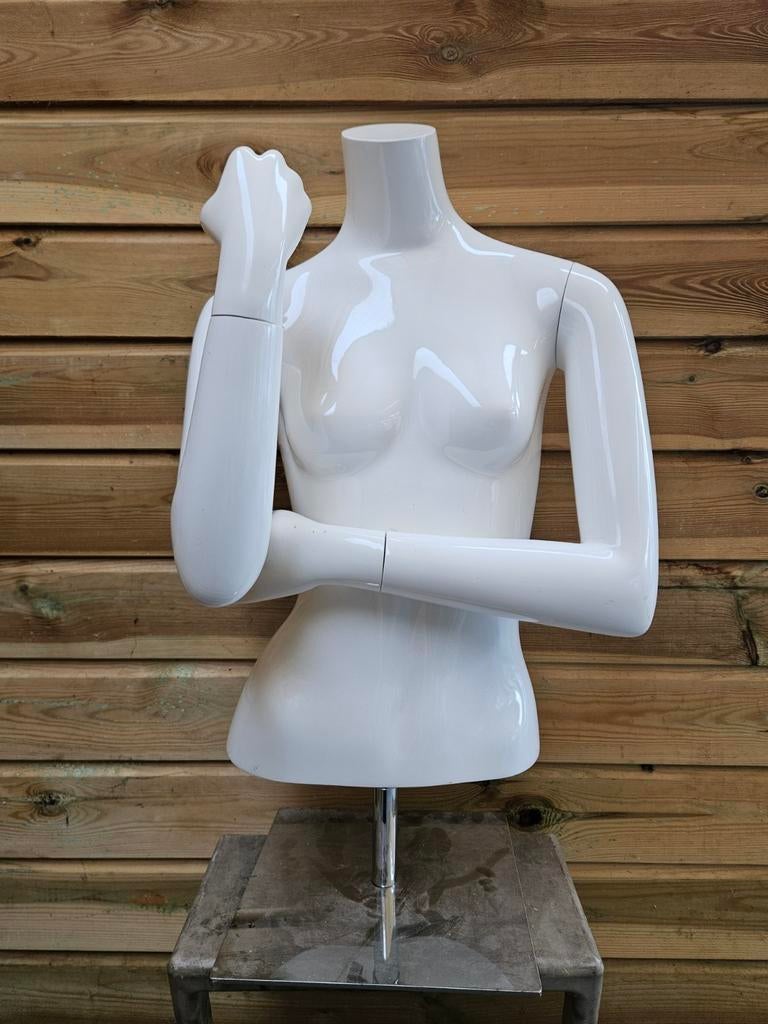 Witte paspop torso met armen - etalagepop, buste, mannequin, Ophalen of Verzenden, Gebruikt