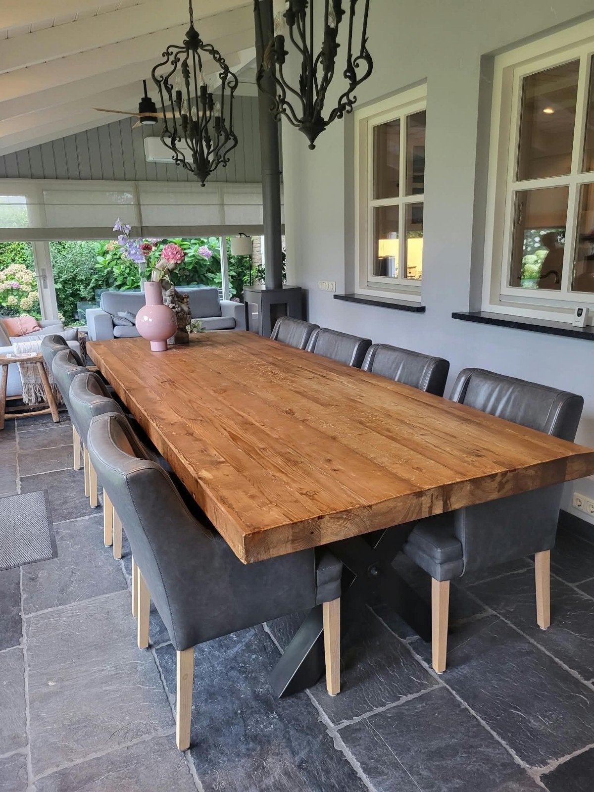 Landelijke eetkamerstoelen (8x), Huis en Inrichting, Stoelen, Ophalen, Gebruikt, Landelijke en robuuste stijl, Grijs