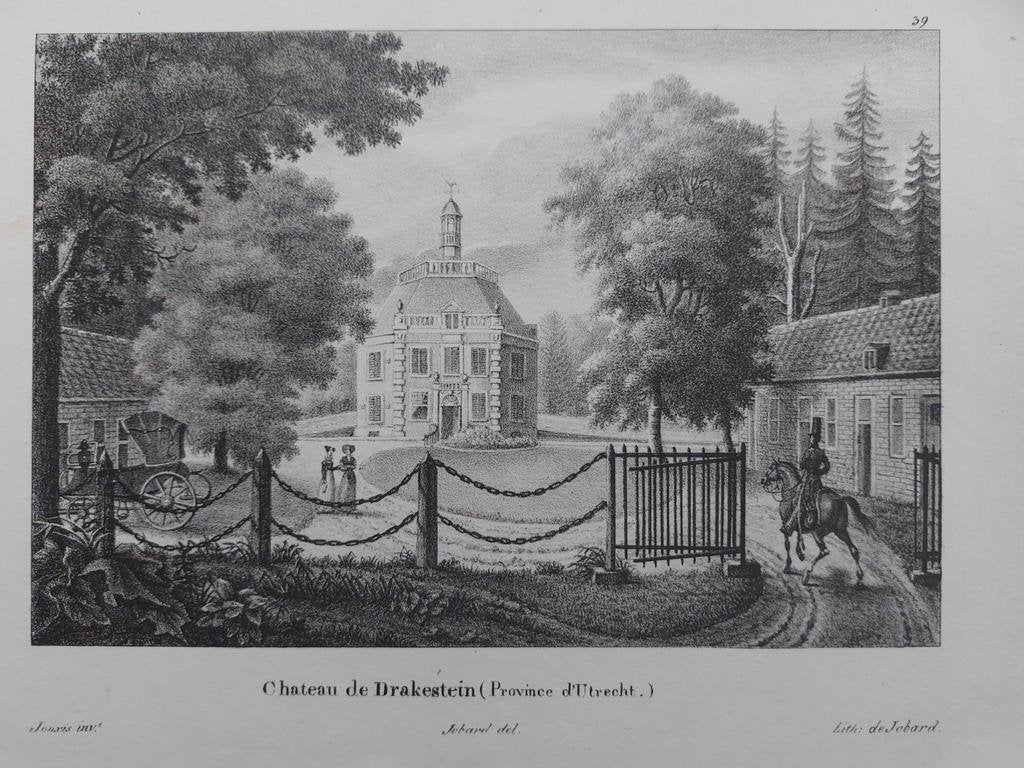 2 / Chateau de Drakestein  bij Lage Vuursche litho uit 1822, Ophalen of Verzenden