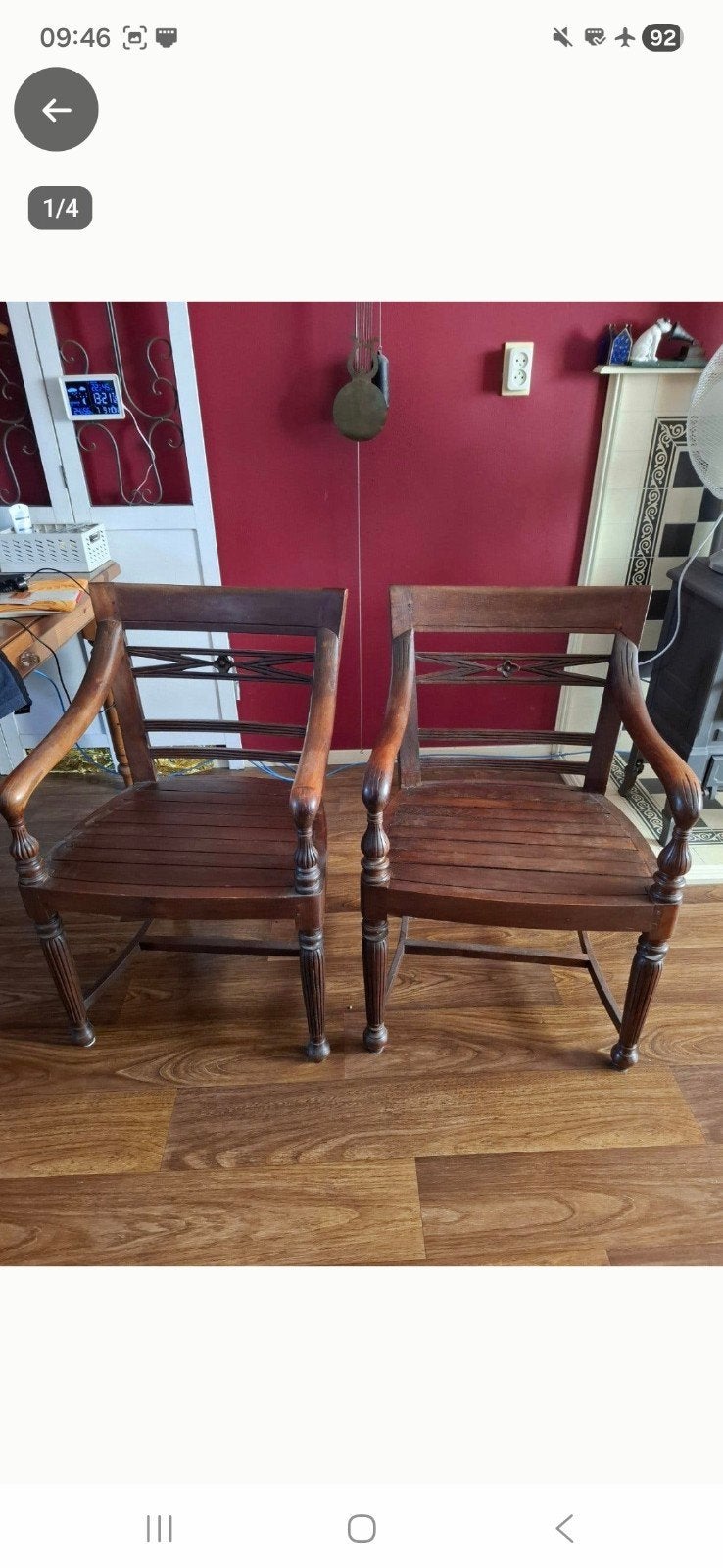 Set van 2 Antieke Houten Stoelen met Armleuningen, Ophalen