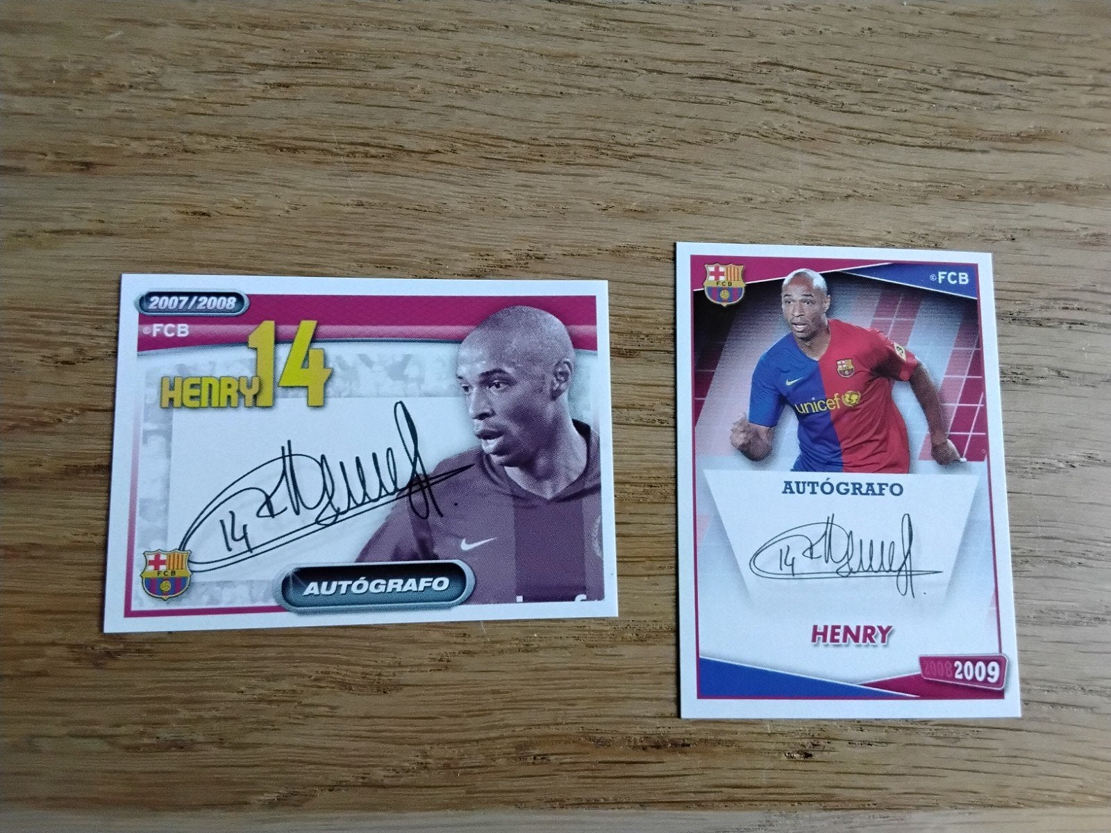 2 Thierry Henry Panini stickers Barcelona met handtekening, Ophalen of Verzenden, Zo goed als nieuw, Buitenlandse clubs, Poster, Plaatje of Sticker