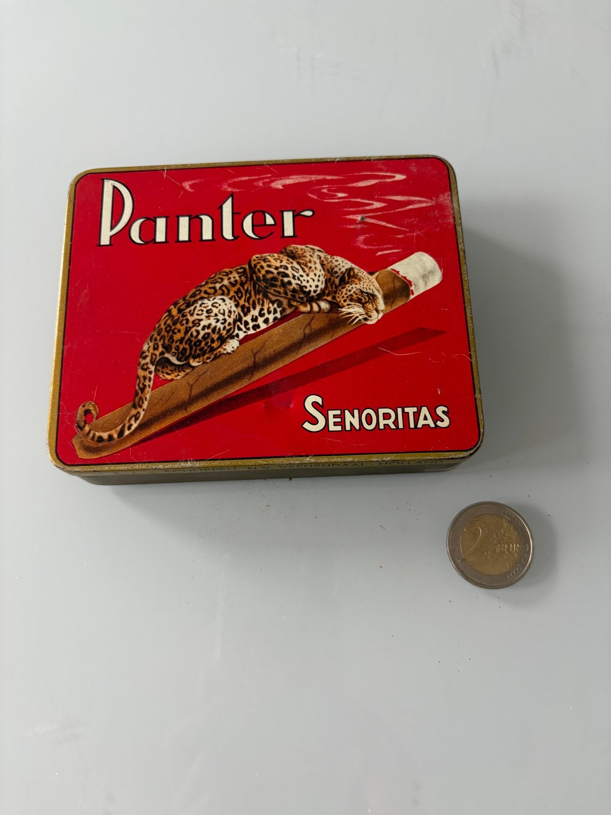 Vintage Panter Senoritas sigarenblik H. & J. van Schuppen, Verzamelen, Ophalen of Verzenden, Gebruikt, Overige, Overige merken