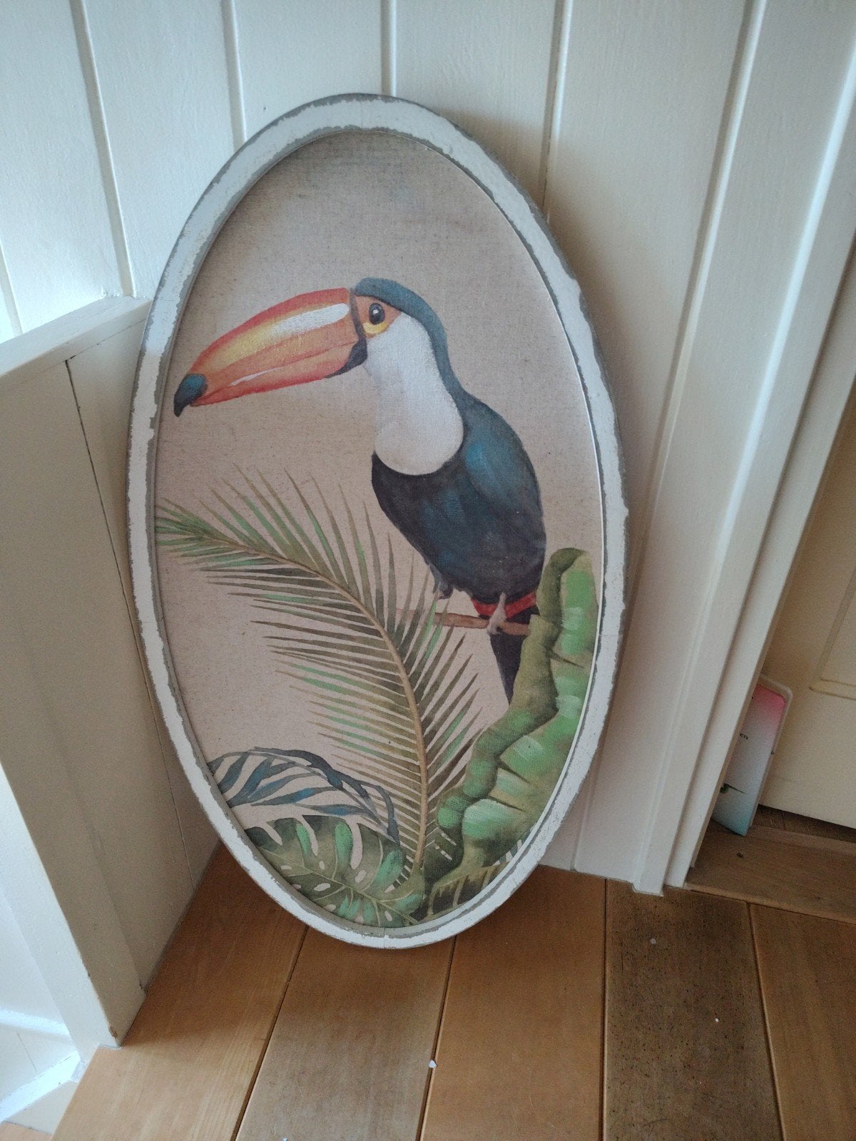 Schilderij van een toekan in ovaal frame, Ophalen, Doek, Dieren, Print