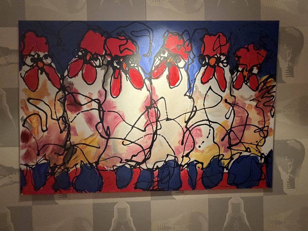 Kippen van Rick Triest, Ophalen, Acrylverf, Dieren, Textiel