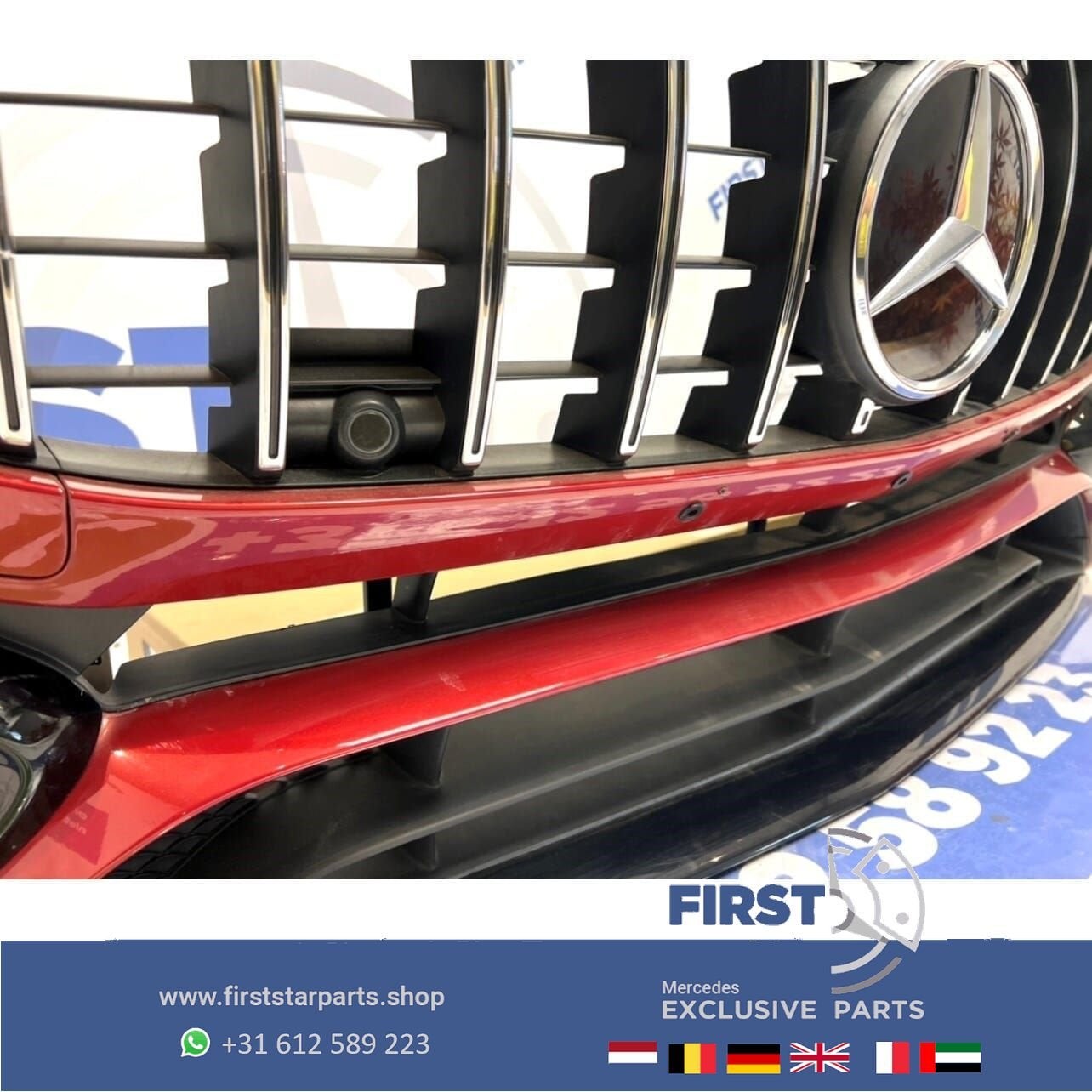 W118 CLA45 CLA45S AMG AERO VOORBUMPER ROOD + GT GRIL ORIGINE, Gebruikt, -, Voor, Ophalen of Verzenden