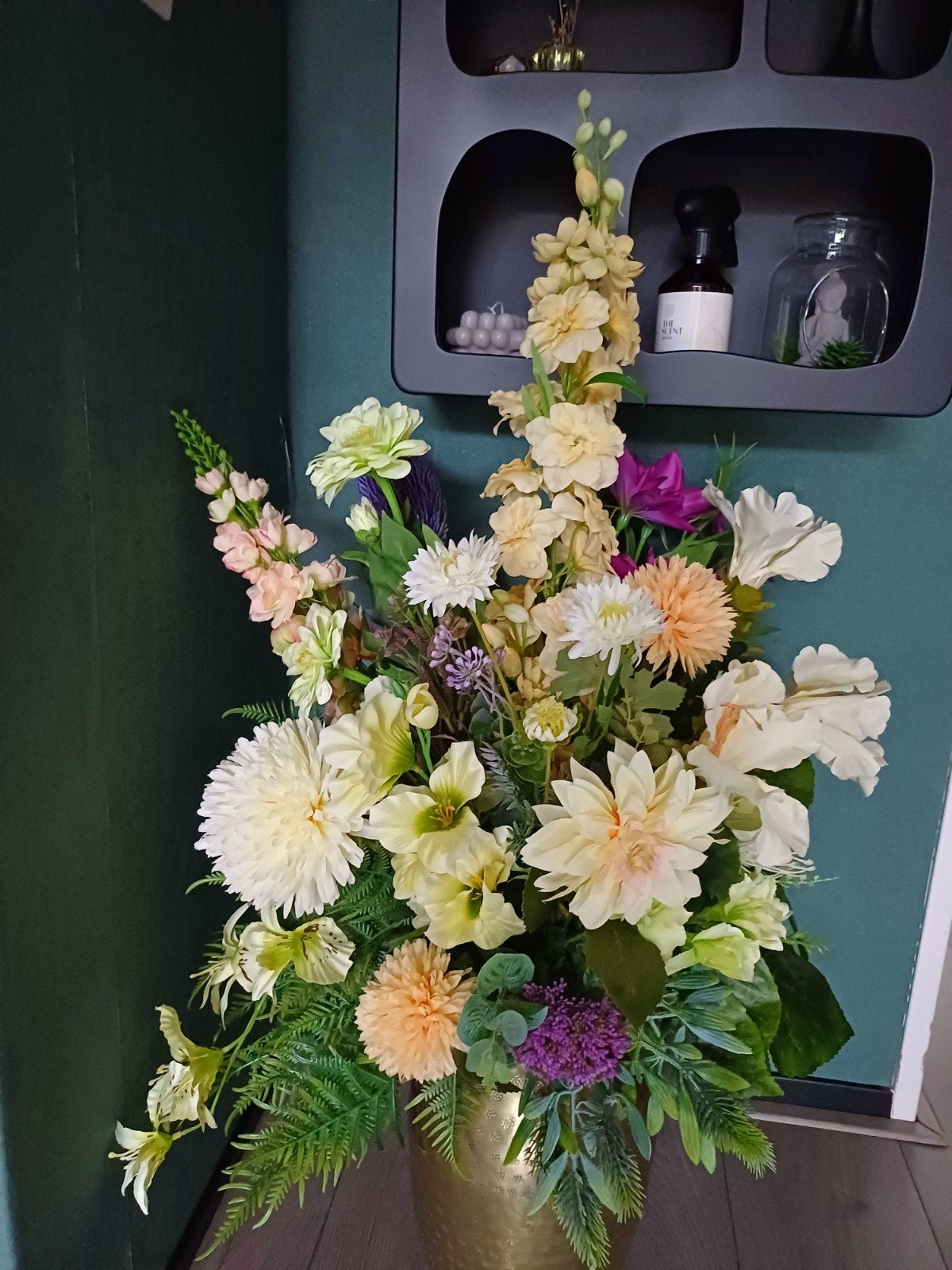 Prachtig zijden bloemen boeket - 60 cm hoog, Huis en Inrichting, Binnen, Ophalen of Verzenden, Boeket, Onderhoudsvrij