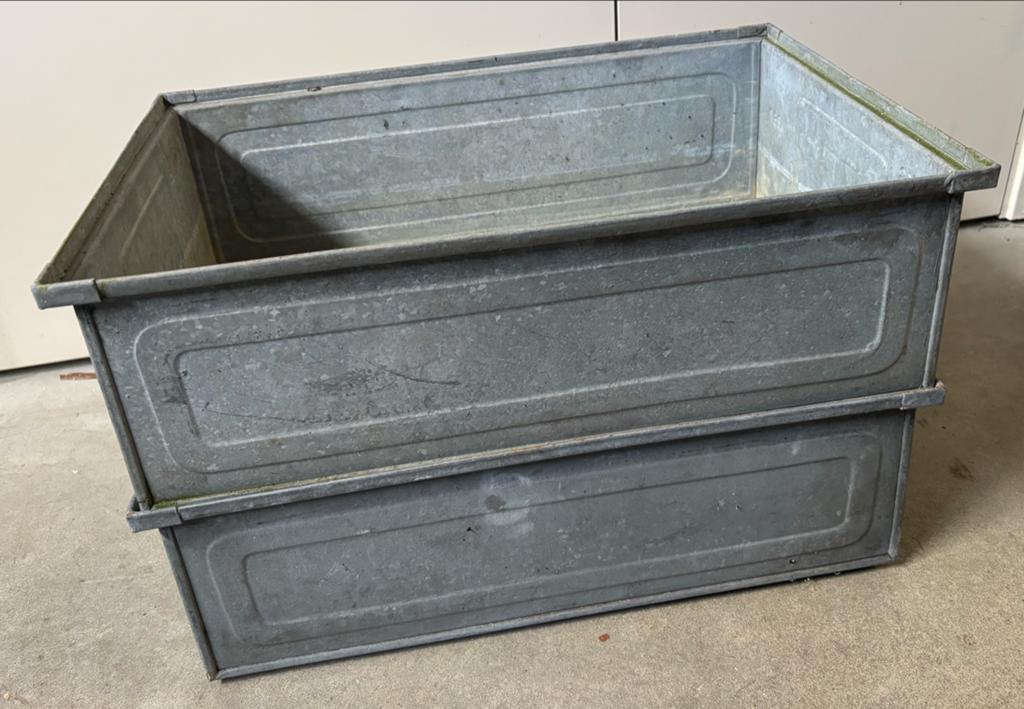 Vintage Schafer Kisten Zinken Bakken - Set van 3, Ophalen, Gebruikt, 40 tot 60 cm, 50 tot 75 cm