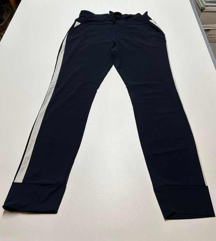 Donkerblauwe joggingbroek met witte strepen, Kleding | Dames, Maat 38/40 (M), Blauw, Ophalen of Verzenden, Lang