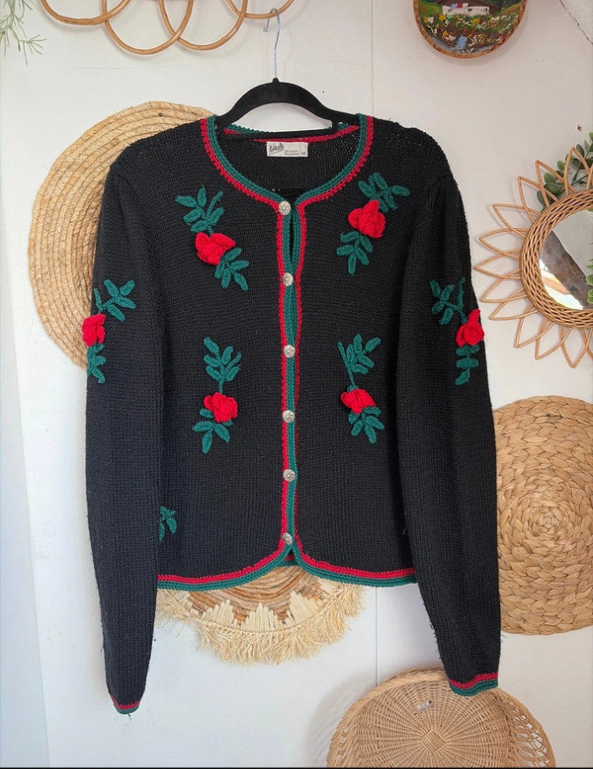 Vintage Tiroler trachten handgebreide wollen vest, Kleding | Dames, Truien en Vesten, Ophalen of Verzenden, Zo goed als nieuw